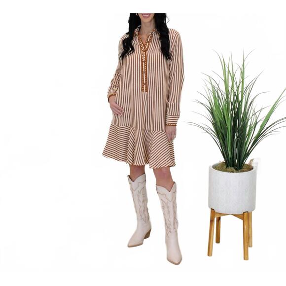 LA SOCIETY Dresses & Skirts - NEW LA SOCIETY striped embroidered trim ruffle mini dress in brown